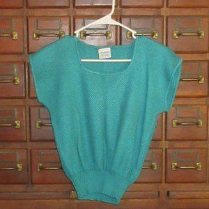 Cropped Jade Green Cap Sleeve Knit Top Boat Neck Large